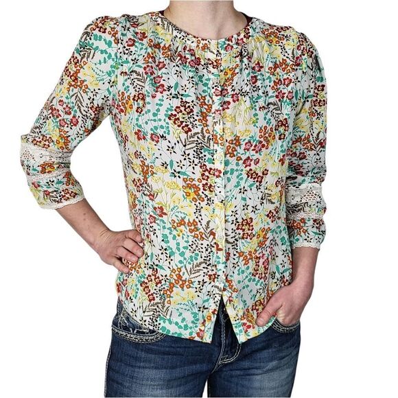 New York & Company White Lace Sleeve Blouse - Picture 1 of 7